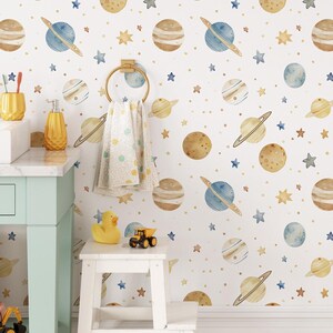 Celestial Moon and Stars Peel and Stick Vinyl Wallpaper - Whimsical ...