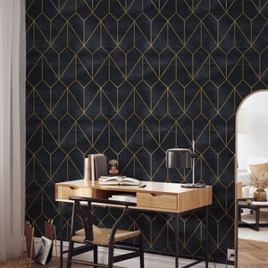 Peel and Stick Wall Geometric Decor Wallpaper Dark Art Deco Wallpaper ...