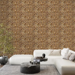 Glamour Leopard Fur Print Peel Stick Wallpaper for Living Room - Wild Animal Print Wall Covering, Temporary Wallpaper for Renters