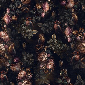 Dark Wallpaper Floral Mural Peel and Stick Botanical Wall Mural Black ...