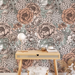 Removable Wallpaper Floral Peel and Stick Wallpaper Vintage Floral Mural Wallpaper Mural Baby Room Wallpaper Vintage Mural Botanical