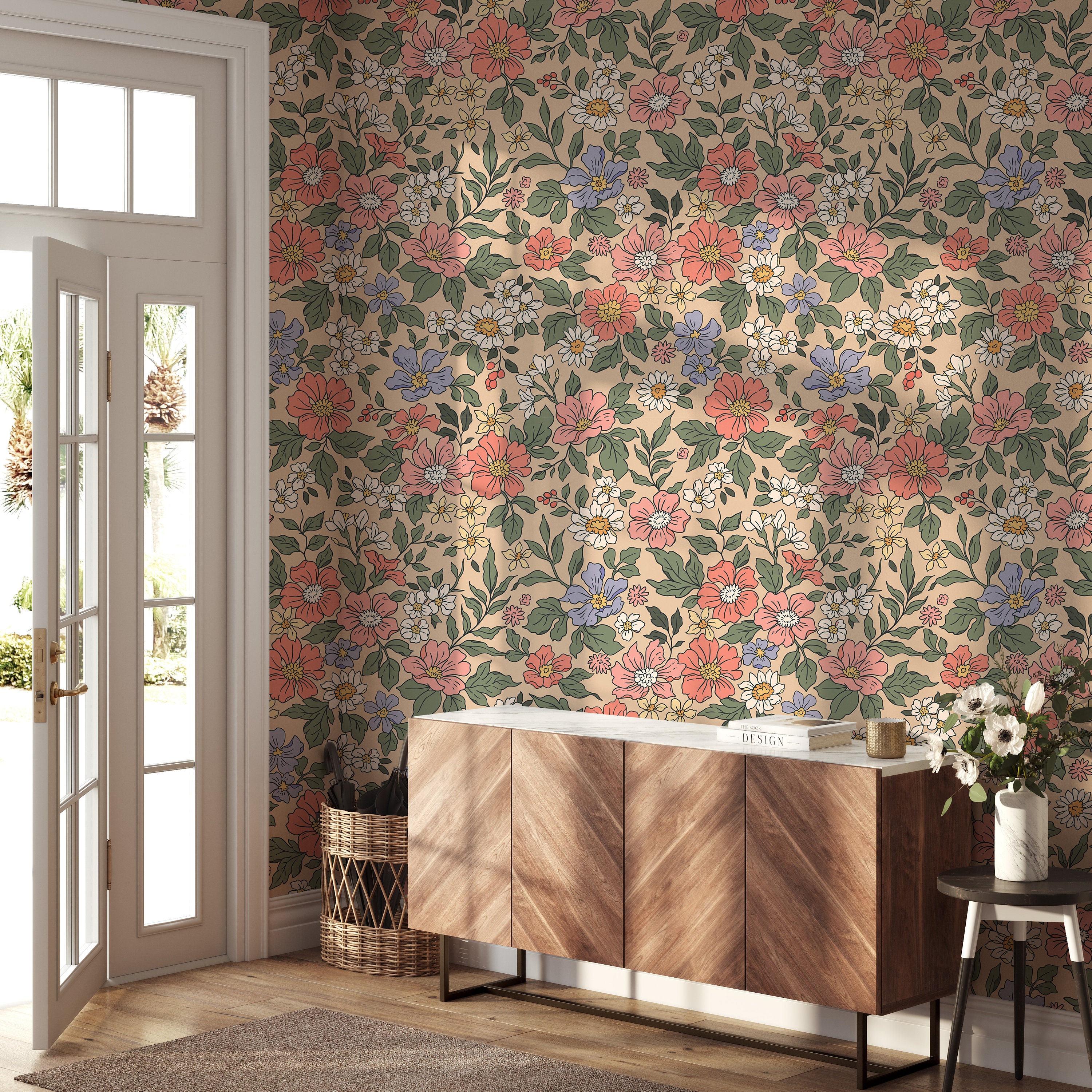 Floral Peel and Stick Wallpaper Vintage Wall Mural Large Floral ...