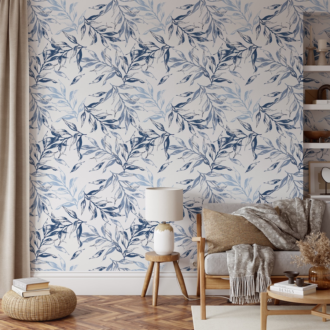 Peel and Stick Wallpaper Light Blue Removable Wallpaper Wallpaper Floral Blue Floral Nursery