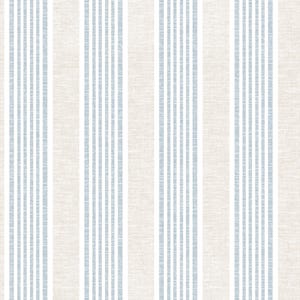 Light Blue Farmhouse Striped Self Adhesive Wallpaper – Blue & Beige Elegant Temporary Renters Wallpaper for Living Room, Kitchen