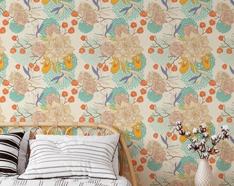 Peel and Stick Wallpaper Terracotta Wallpaper Removable Wallpaper Wall Art Boho Wallpaper Bohemian Wallpaper Large Scale Mural