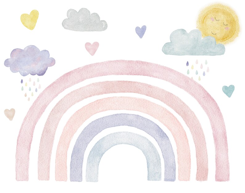 Boho Rainbow Girl Nursery Mural Wallpaper - Large Scale Pastel Rainbow ...