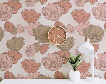 Peel and Stick Wallpaper Boho Wallpaper Removable Wallpaper Floral Wallpaper Floral Mural Wallpaper Mural Botanical Wallpaper Girl Wallpaper