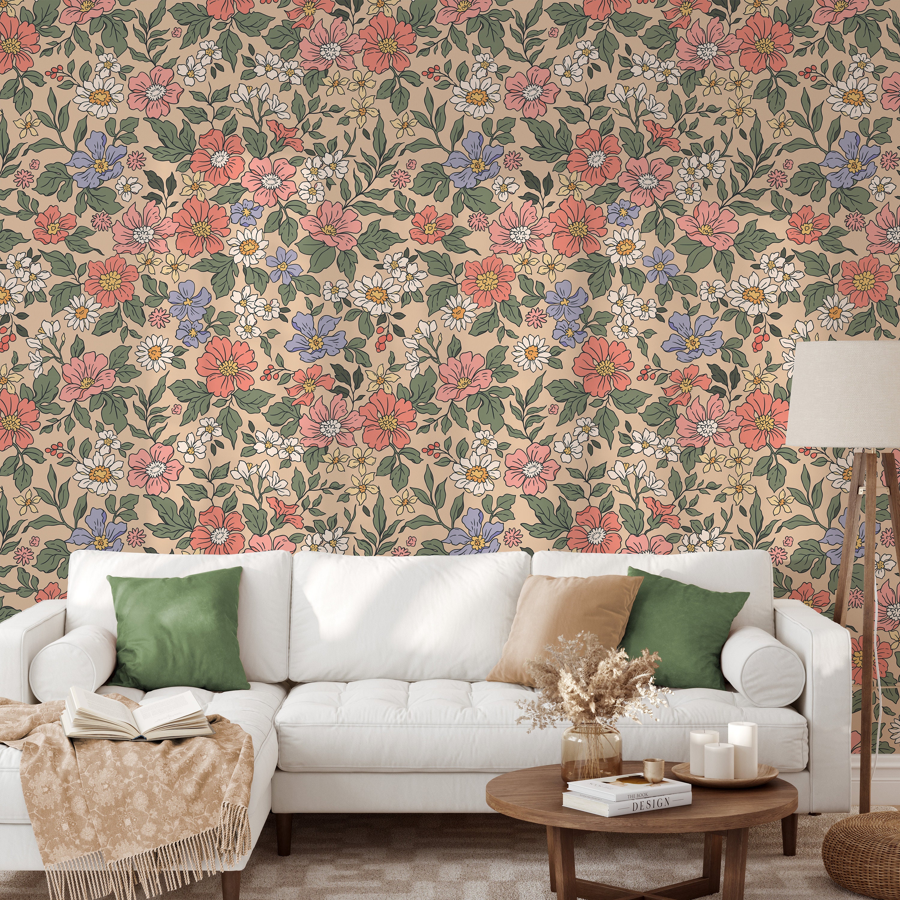 Floral Peel and Stick Wallpaper Vintage Wall Mural Large Floral ...