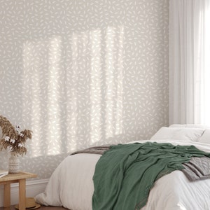 Beige Abstract Dots Peel and Stick Wallpaper: Minimalist Boho Mural