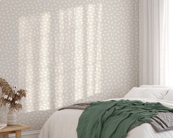 Beige Abstract Dots Peel and Stick Wallpaper: Minimalist Boho Mural