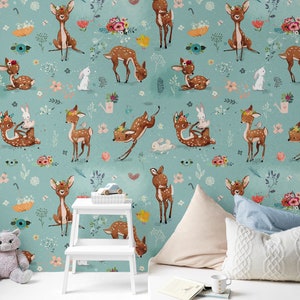 Peel and Stick Wallpaper Wall Decor Nursery Wallpaper Kids Wallpaper Nursery Decor Deer Wallpaper