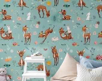 Peel and Stick Wallpaper Wall Decor Nursery Wallpaper Kids Wallpaper Nursery Decor Deer Wallpaper