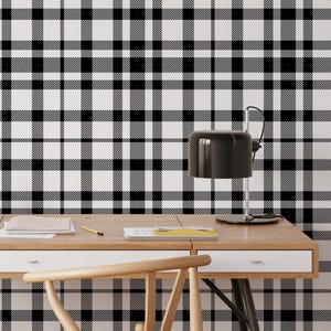 Classic Black and White Gingham Vinyl Wallpaper Peel and Stick - Dark Plaid Modern Tartan Self Adhesive Accent Wallpaper for Renter