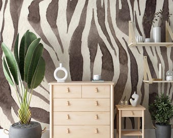 Watercolor Abstract Zebra Print Removable Mural Wallpaper - Modern Peel and Stick Wallpaper, Living Room Contact Paper with Zebra Texture