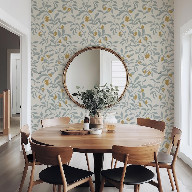 Dusty Green Olive Tree Wallpaper Peel and Stick - Modern Mediterranean Self Adhesive Wallpaper,Olive Branch Farmhouse Accent Wall Design