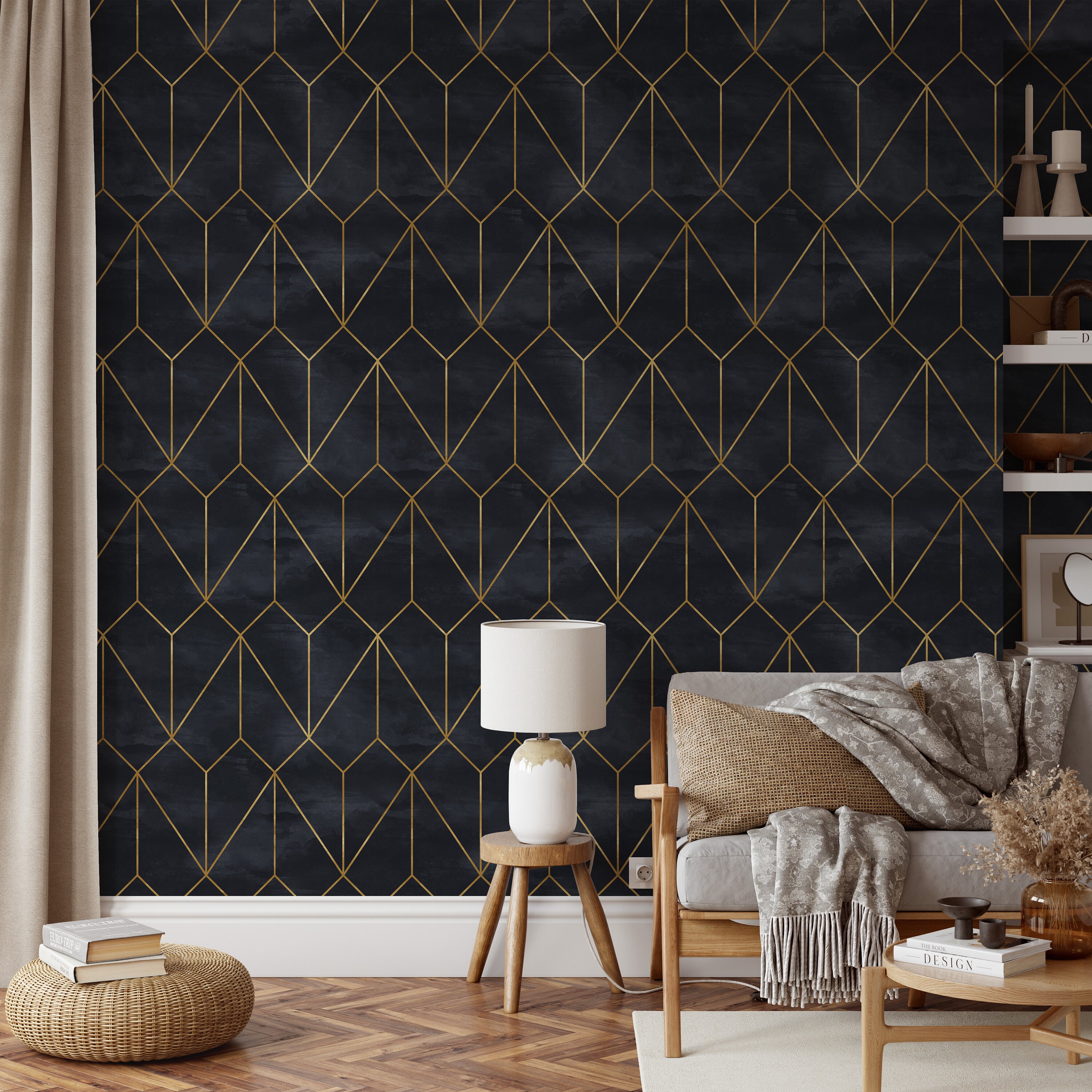 Peel and Stick Wall Geometric Decor Wallpaper Dark Art Deco Wallpaper ...