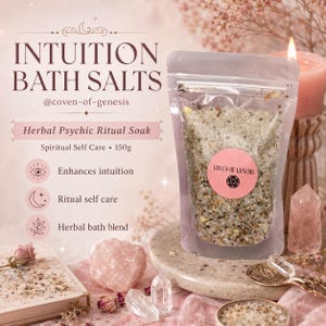 Intuition Bath Salts 150g, Herbal Psychic Ritual Soak, Spiritual Self Care