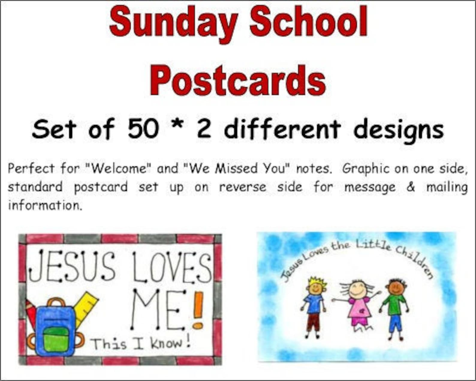 Sunday School Postcards - Set of 50 - 2 Different Designs, Perfect for ...