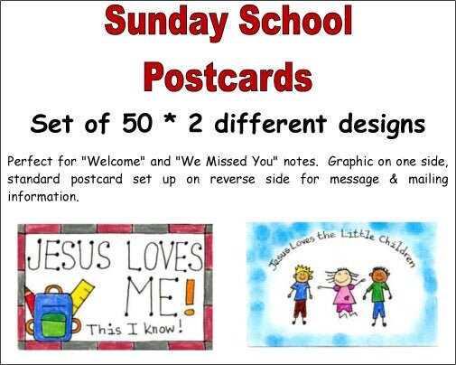 Sunday School Postcards - Set of 50 - 2 Different Designs, Perfect for VBS and Sunday School ...