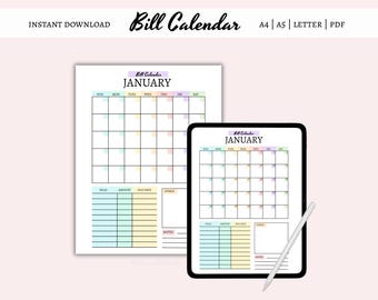 Calendario de facturas imprimible: Plantilla de planificador mensual (Descargar PDF)