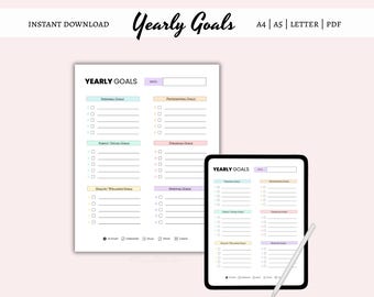 Yearly Goals Planner Printable: A4/A5/Letter Size (PDF Download)