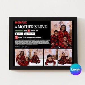 Momflix Template, Mother's Day Template, Editable Momflix Template, A Mother's Love, Movie Poster Canva Template, 2 Templates