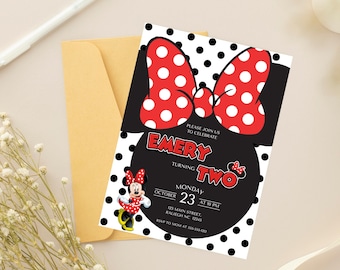 Minnie Mouse Birthday Invitation, Red Minnie Mouse Digital Invitation, Minnie Mouse 2nd Birthday, Birthday Girl, Minnie Mouse Template