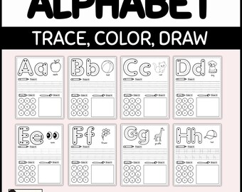 Alphabet Trace, Color, and Draw: 26 Letters, 26 Pages (PDF Download)
