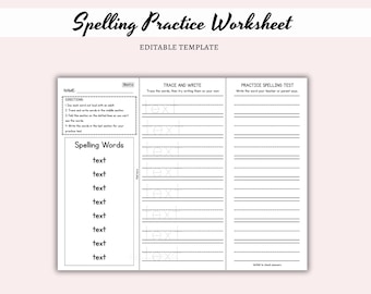 Spelling Practice Worksheet: Foldable Spelling Test Template (Digital Download)