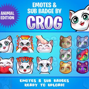 słodkie białe emotikony kota twitch i pakiet odznak sub
