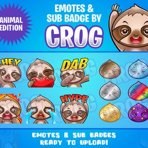 6x lovely cute sloth twitch emotes and sub badge package