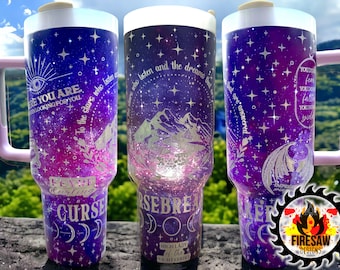 Officially Licensed ACOTAR SJM 40 oz Tumbler with Handle - Galaxy Print Laser Engraved Tumbler 40oz - Full Wrap Permanently Laser Engraved