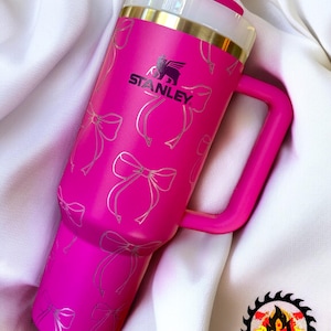 Authentic Stanley 30oz or 40oz Travel Quencher Tumbler-Cute Bows Coquette Girly Tween Personalizabe-Full Wrap Permanently Laser Engraved