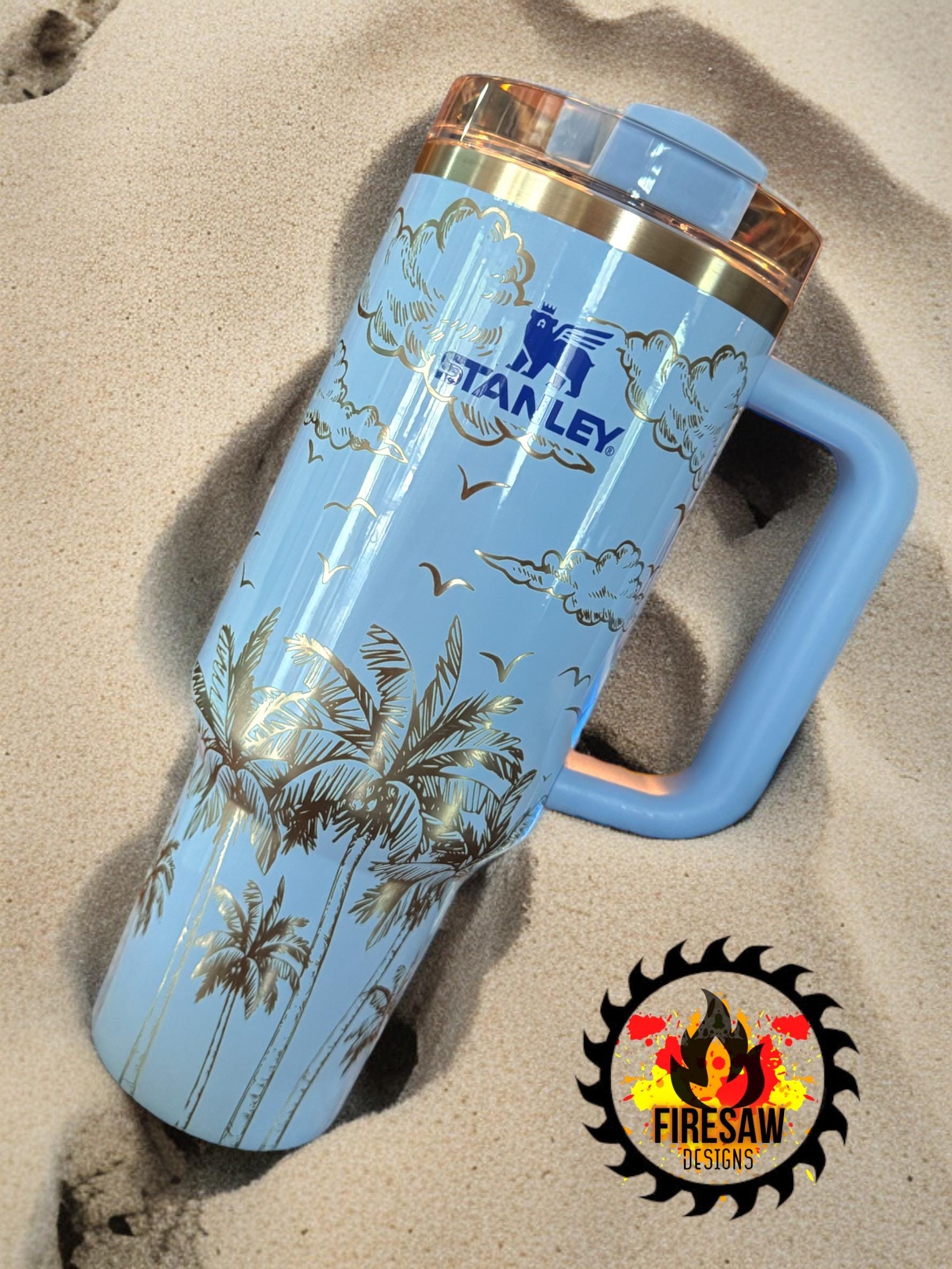 Personalized Stanley Tumbler: Laser Engraved Tropical Palm Beach