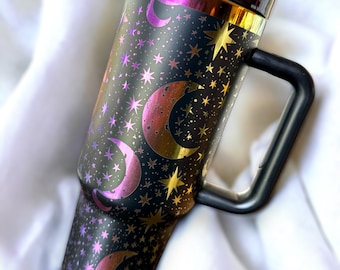 Vaso térmico grabado con luna creciente y estrellas arcoíris - 1,1 litros