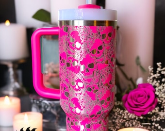 Laser Engraved Stanley Tumbler Skulls and Roses Halloween Quencher 30oz or 40oz