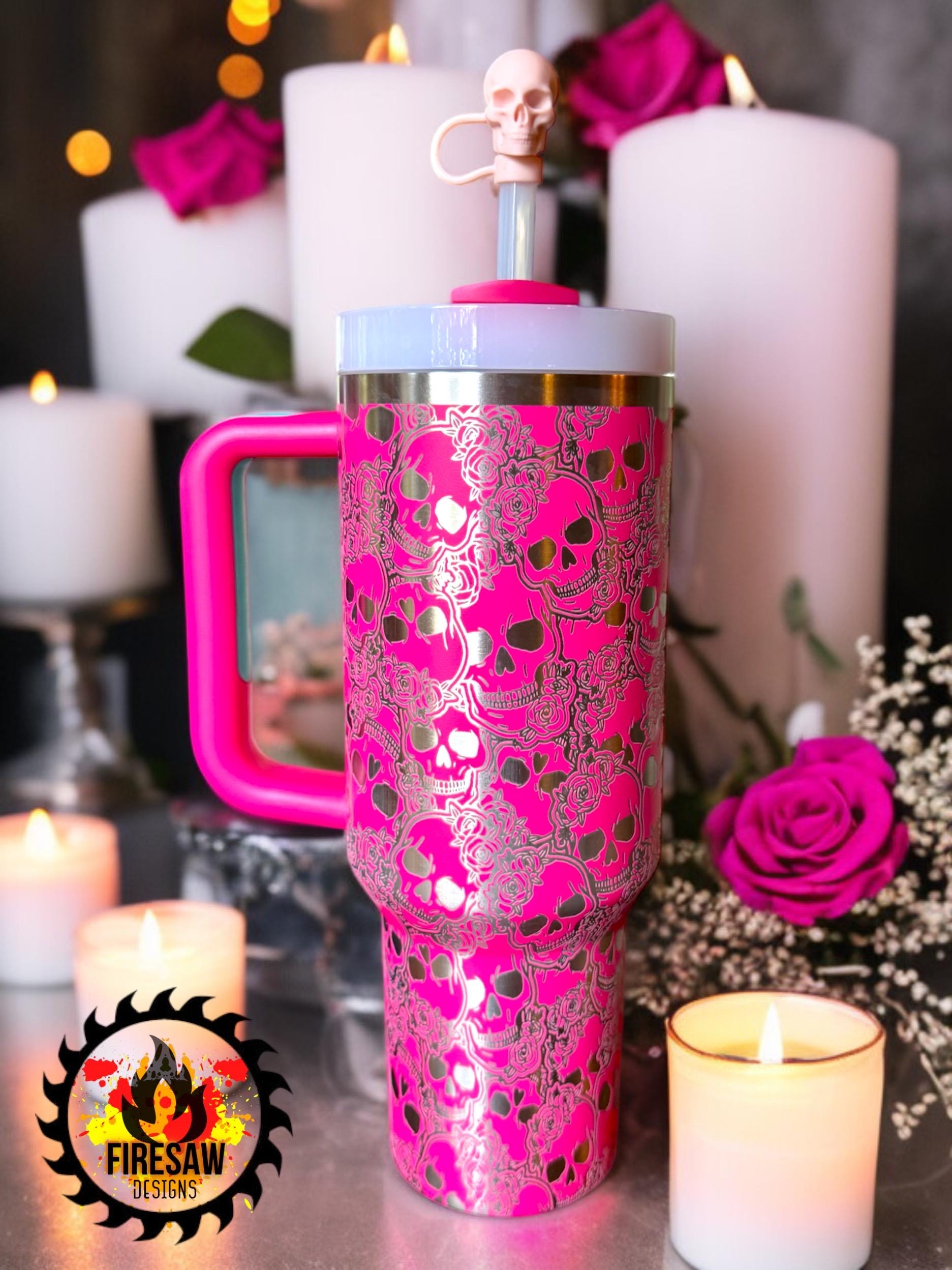 Laser Engraved Stanley Tumbler: Skulls and Roses, Halloween Quencher (30oz or 40oz)