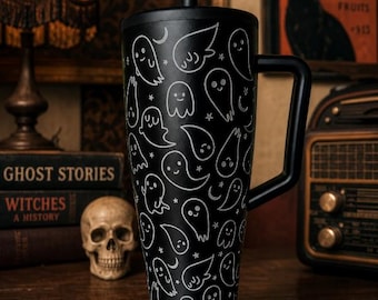 Ghost Tumbler Engraved Brumate Era, Cute Spooky Halloween Moon Stars 40oz 30oz, Personalized Gift