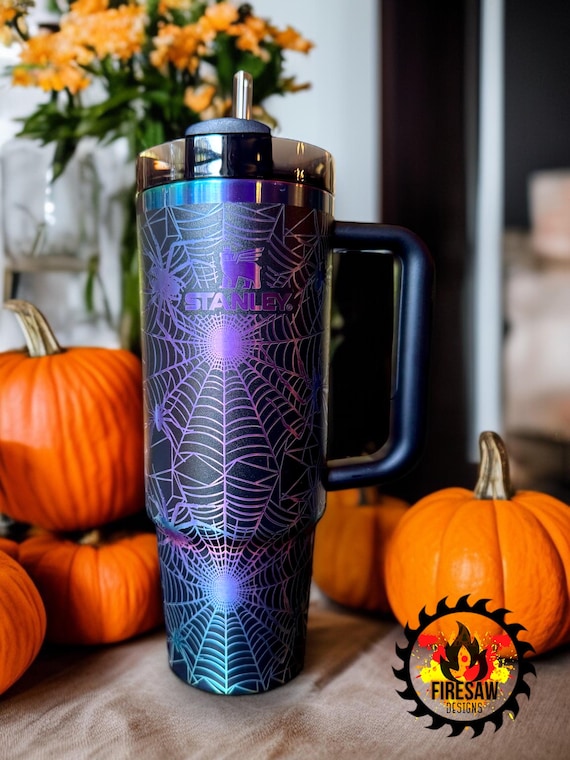 Laser Engraved Spiderweb Stanley Tumbler: Gothic Halloween Cup