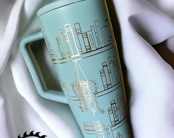 Brumate 30 or 40oz Era Tumbler - Book Lover Bookshelf Hanging Plant Succulent Plant Lover Design Full Wrap Permanently Laser Engraved