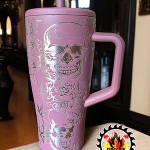 Skull & Rose BruMate Tumbler: Gothic Floral Laser Engraved Stainless Steel Cup