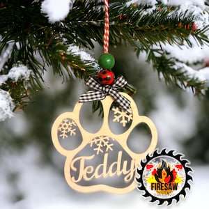 Large Snowflake Personalized Paw Print Ornament, Dog Christmas Ornament, Wooden Paw Print Ornament