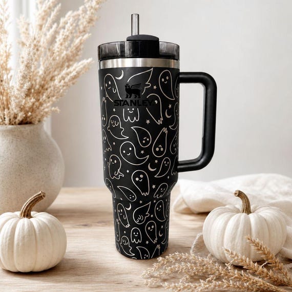Ghost Tumbler Engraved Stanley Cup, Cute Spooky Halloween Moon
