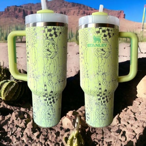 Authentic Stanley Travel Quencher Tumbler 40oz - Desert - Cactus - Full Wrap Permanently Laser Engraved - Adventure Quencher