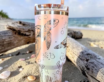 Laser Engraved Sea Turtle Stanley Tumbler 30or 40oz Travel Cup