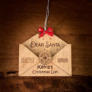 Carta de madeira personalizada para enfeite de Natal do Papai Noel, enfeite de lembrança adorável, enfeite de lista de Natal