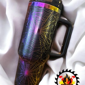 Spider Web Spider Halloween Spooky-Full Wrap Permanently Engraved 40oz Tumbler with Handle