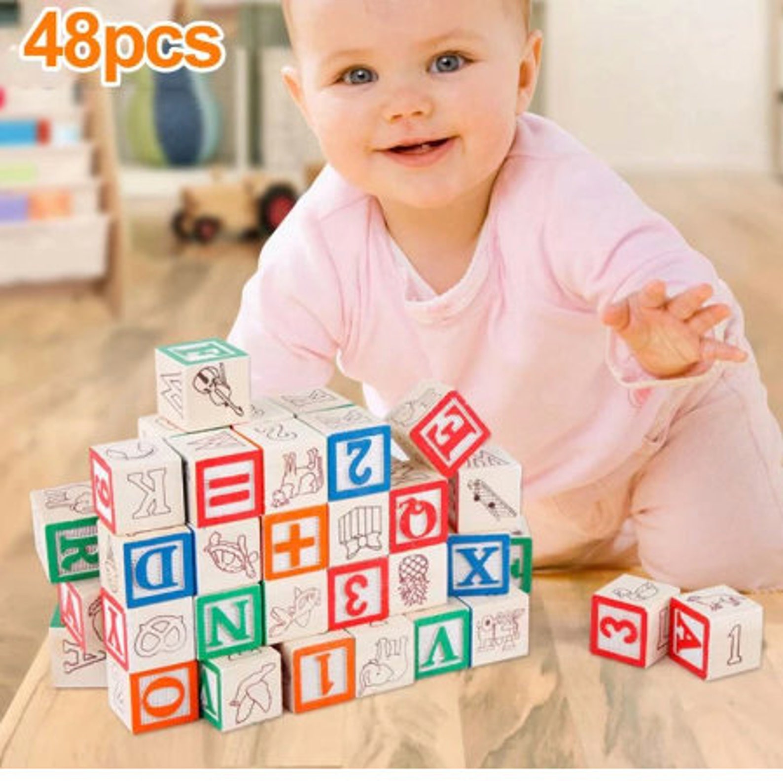 ABC 123 Wooden Educational Building Blocks | Etsy