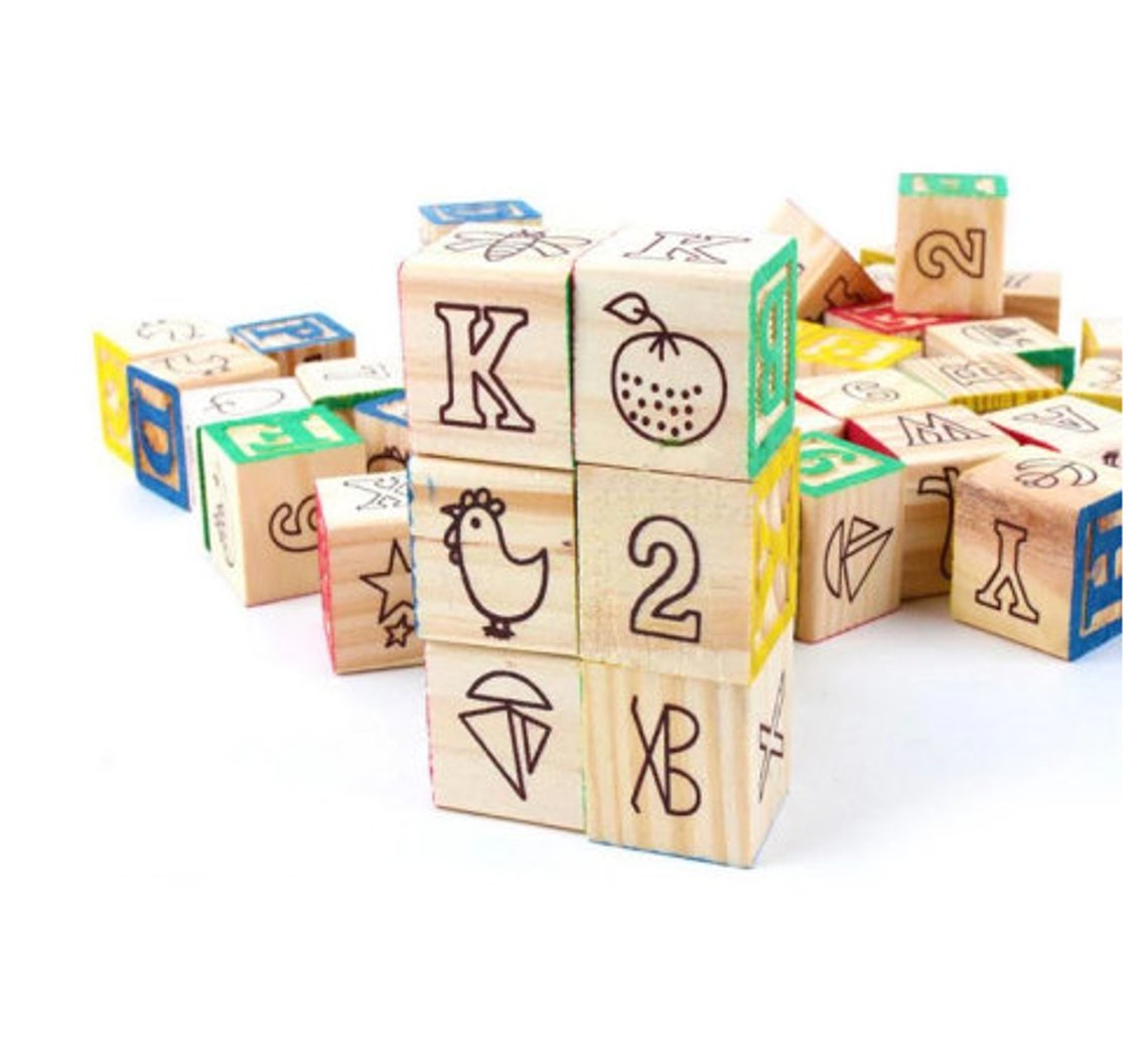 ABC 123 Wooden Educational Building Blocks | Etsy