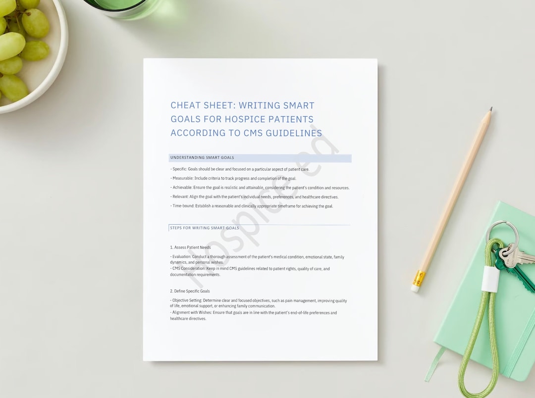SMART Goals Cheat Sheet for Hospice Care CMS Guidelines Compliant Etsy